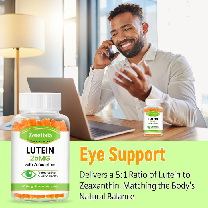 Zetelixia Lutein Gummies 25mg - Eye Vitamins Lutein & Zeaxanthin Eye Health Supplements for Adults,Sugar Free Eye Health Gummies Supplement - Support