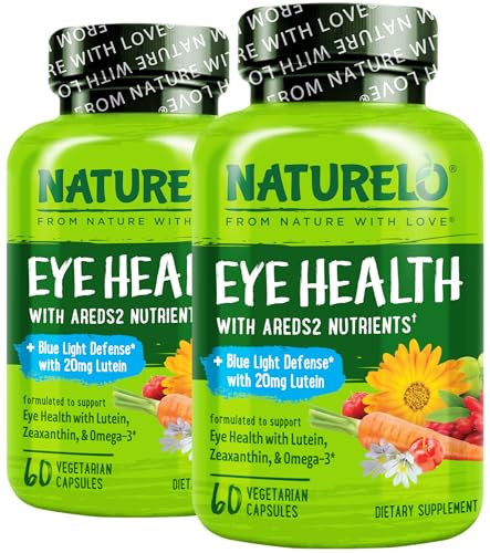 NATURELO Eye Vitamins - AREDS 2 Formula Nutrients with Lutein, Zeaxanthin, Vitamin C, E, Zinc, Plus DHA - Supplement for Dry Eyes, Healthy Vision, Ey
