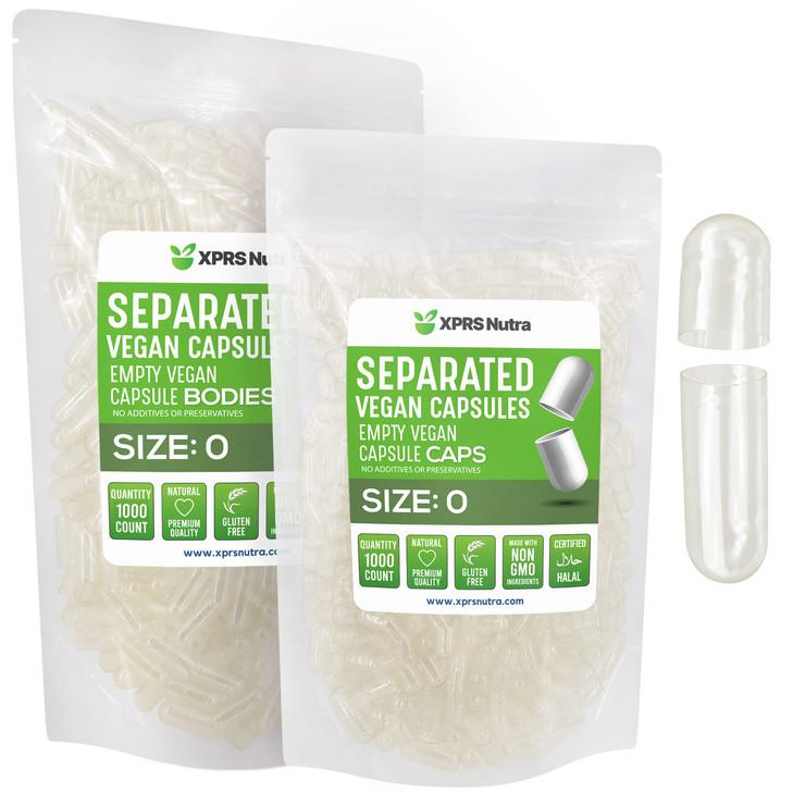 XPRS Nutra Vegan Size 0 Separated Capsules - 1000 Count Premium Empty Capsules Separated in Bags - Clear 0 Pills Empty for DIY Supplement Filling