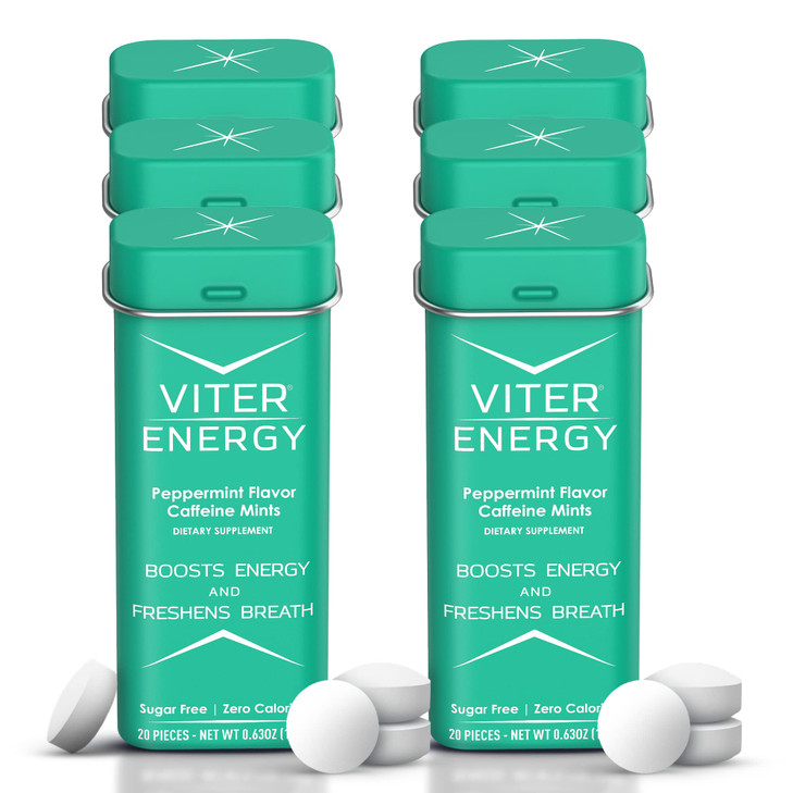 Viter Energy 40mg Caffeine Mints - Sugar Free, B Vitamins, Vegan, Boosts Fast Energized Alert Focus, Caffeinated Nootropic Supplement Pills (Peppermi