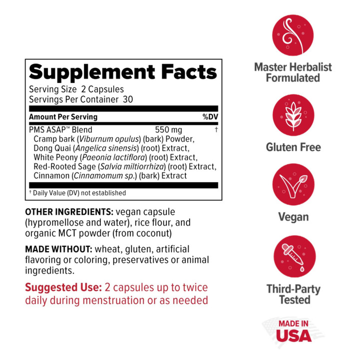 Redd Remedies, PMS ASAP, Includes Cramp Bark & Dong Quai, 60 Vegan Capsules