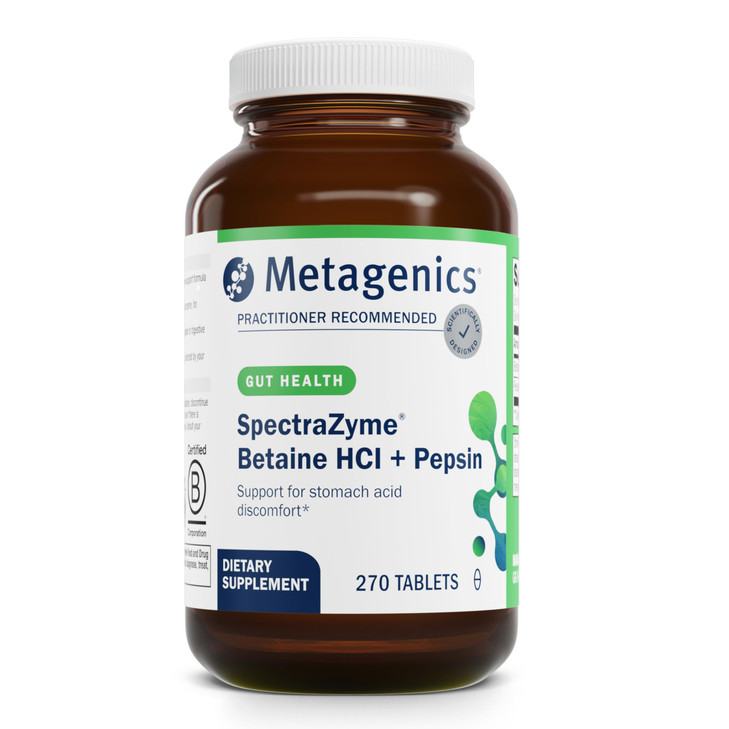 Metagenics SpectraZyme Betaine HCl with Pepsin - Digestive Support for Protein Breakdown & Nutrient Absorption* - Betaine Hydrochloride 650 mg & Peps