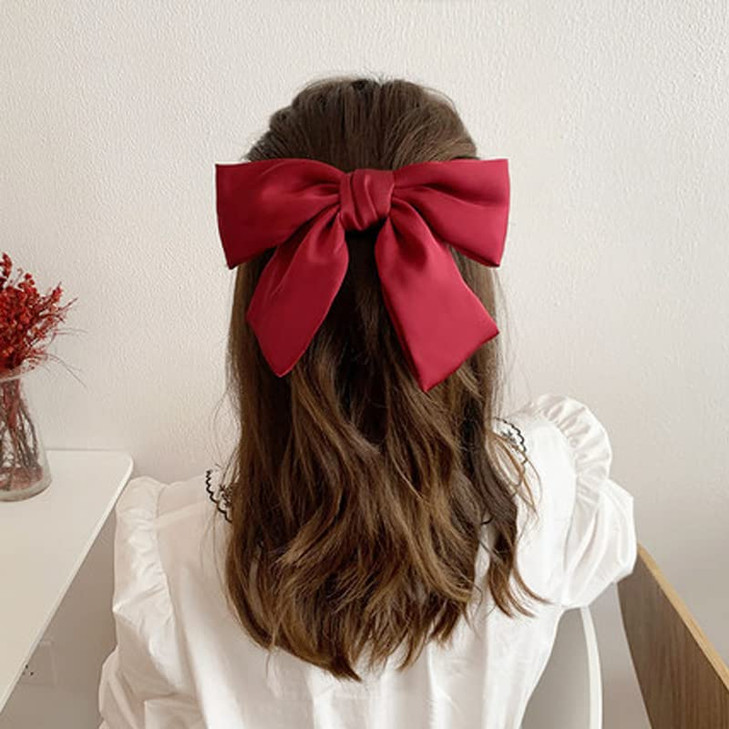 Bow Barrettes Clips for Women Girls Hair Accessories, Big Bowknot Hair Clip Girls Hair Bows for Women Red Black Hair Bow Clips Barrette 2Pcs