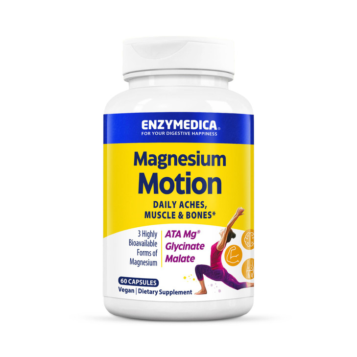 Enzymedica, Magnesium Motion with 3 Forms of Magnesium, ATA Mg, Glycinate, Malate, Soothes Occasional Aches, Supports Bones & Muscles, 60 Count
