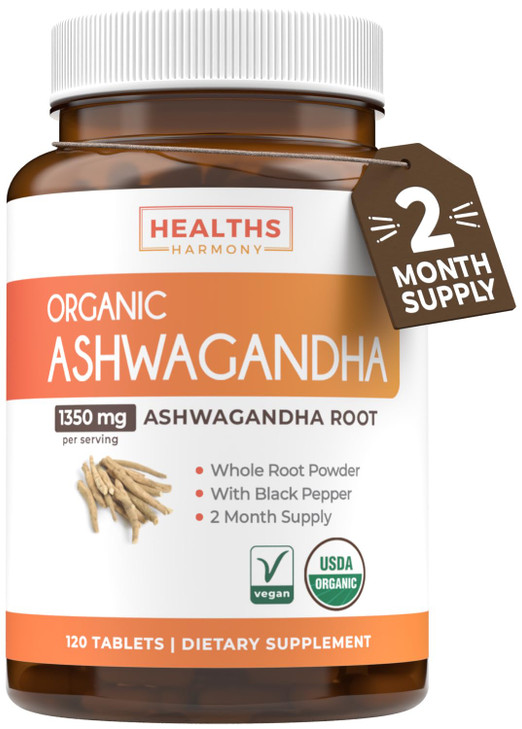 USDA Organic Ashwagandha Supplement - High Potency Ashwagandha Pills Made With Organic Black Pepper for Enhanced Absorption - Vegan Non-GMO Made in t
