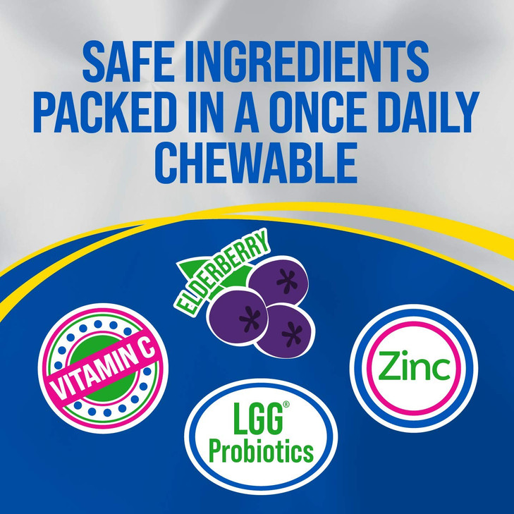 Culturelle Immune Defense Probiotic with Vitamin C, Vitamin D and Zinc + Elderberry, Non-GMO, 4-in-1 Immune Support for Kids Ages 3+*, Mixed Berry Ch