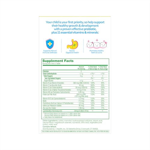 Culturelle Kids Probiotic + Complete Multivitamin Chewable For Kids, Ages 3+, 30 Count, Digestive Health, Oral Health & Immune Support - With 11 Vita