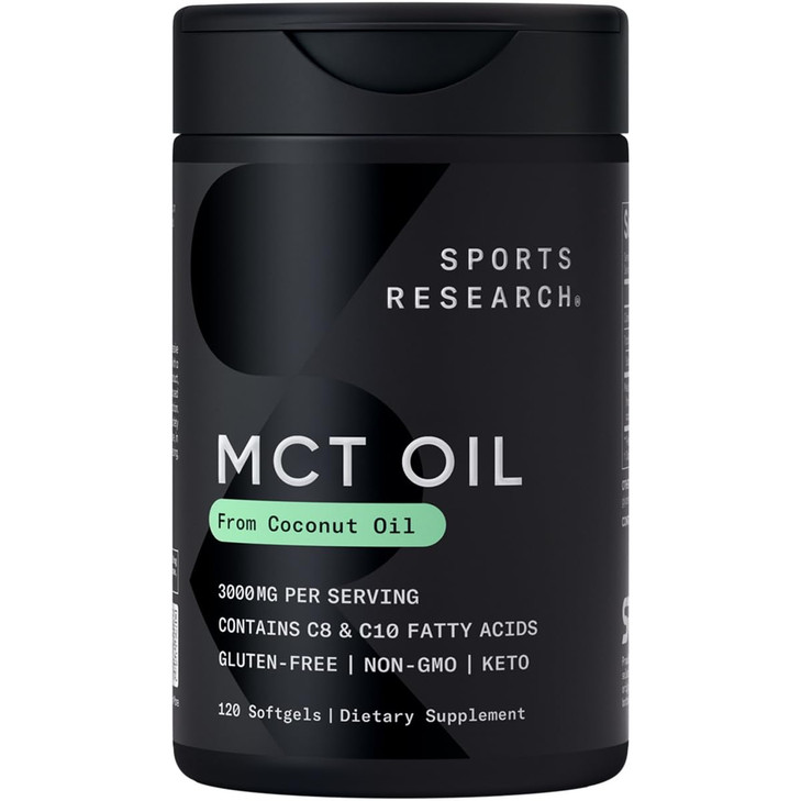Sports Research MCT Oil Capsules derived from Coconut Oil | Keto Fuel for The Brain & Body | High Potency 3000 mg | Derived from Non-GMO Coconuts (12