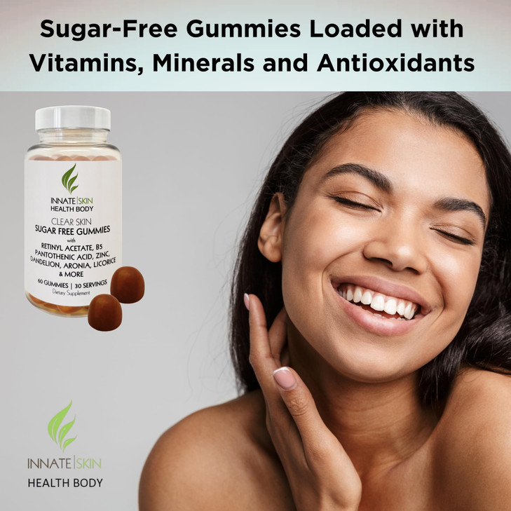 Clear Skin Acne Gummies - Complexion Supplement, Pantothenic Acid & Antioxidants, Vitamins 60 Count