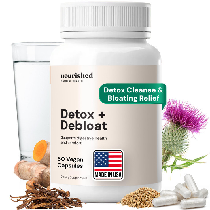 Nourished Natural Health Detox + Debloat - Detox Cleanse and Bloating Relief for Women - Liver and Digestive Support with Milk Thistle, Dandelion, Fe