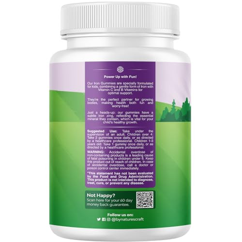 Kids Iron Gummies - Blood Builder Iron Supplements for Kids with Gentle for Stronger Immunity & Energy - Vitamin B12, Folate & Vitamin C Gummies - Ve