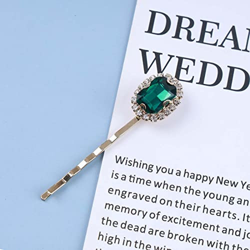 Andelaisi Vintage Emerald Crystal Hair Clips Emerald Rhinestone Hair Pins Barrettes Green Crystal Hairpin Barrette Shiny Cz Hair Pins Hairclip Bobby