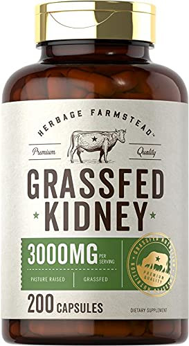 Carlyle Grass Fed Beef Kidney Supplement | 200 Capsules | 3000mg | Pasture Raised Desiccated Bovine Supplement | Hormone and Pesticide Free | Non-GMO