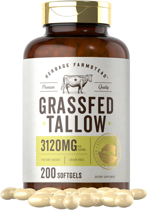 Carlyle Grass Fed Beef Tallow 3120mg | 200 Softgel Capsules | Pasture Raised Bovine Supplement | Non-GMO, Gluten Free | by Herbage Farmstead