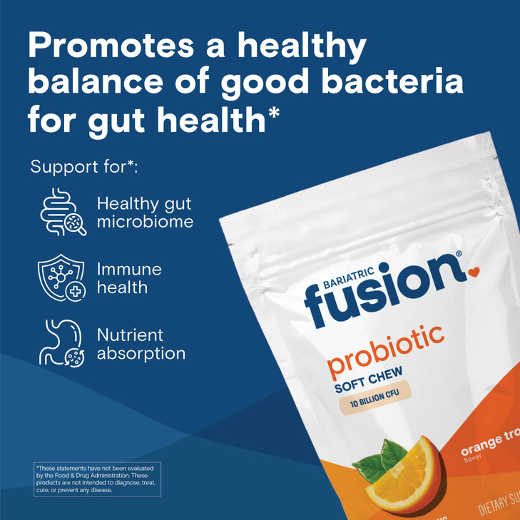 Bariatric Fusion Bariatric Probiotic Soft Chews | Orange Tropical Flavor Chewy Bariatric Vitamin | Bacillus Coagulans 10 Billion CFU Chewable Probiot