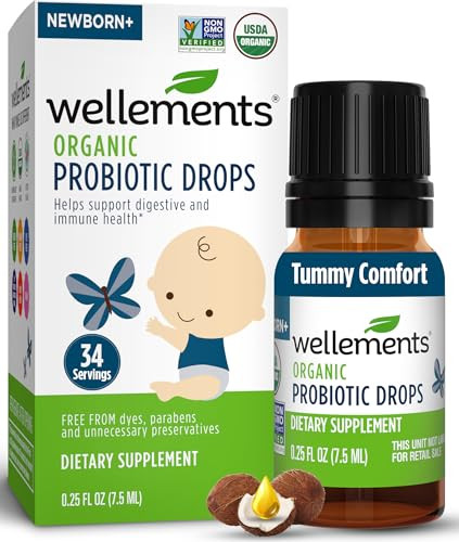 Wellements Organic Baby Probiotic Drops (0.25 Fl Oz) - Digestive & Immune Support for Infants - Toddler Probiotic Helps with Newborn+ Gut Health, Gas