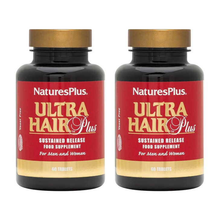 NaturesPlus Ultra Hair Plus - 60 Tablets, Pack of 2 - Sustained Release Formula for Men & Women - Gluten Free - 60 Total Servings
