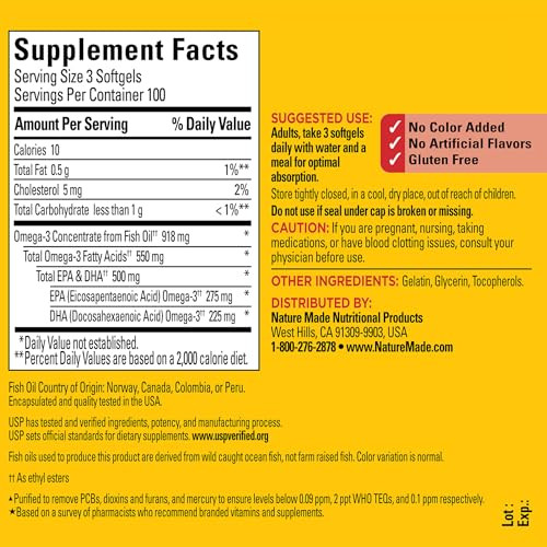 Nature Made Omega 3 Fish Oil Supplements, 550mg Per Serving, Fish Oil Omega 3 Supplements as Ethyl Esters for Healthy Heart Support, 300 Softgels, 10