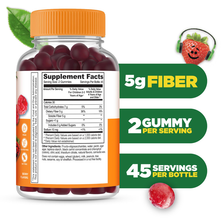 Lifeable Prebiotic Fiber Gummies for Kids | Kids Fiber Gummies 5g | Great Tasting Fiber Supplements for Kids | Prebiotic Gummies for Digestive Health