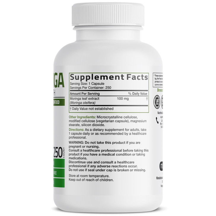 Bronson Moringa Extra Strength Capsules Moringa Oleifera Powder, 250 Count