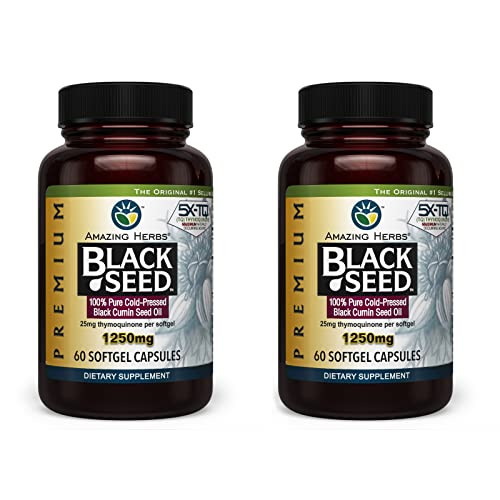 Amazing Herbs Premium Black Seed Oil Capsules - High Potency, Cold Pressed Nigella Sativa Aids in Digestive Health, Immune Support & Brain Function -