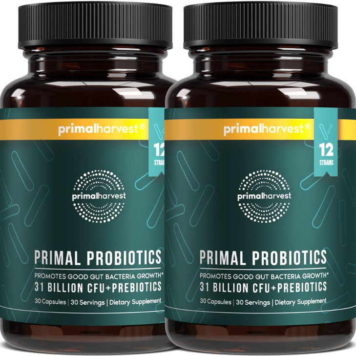 Primal Harvest Probiotics for Women and Men Shelf-Stable with Prebiotics Daily Supplement for Adults 60 Capsules (2 Pack)