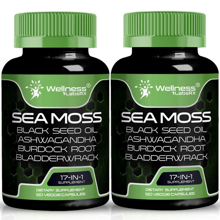 Irish Sea Moss Capsules, 17-in-1, Seamoss Black Seed Oil, 240 Count, Ashwagandha Burdock Root Organic Bladderwrack Capsules | Organic Sea Moss Advanc
