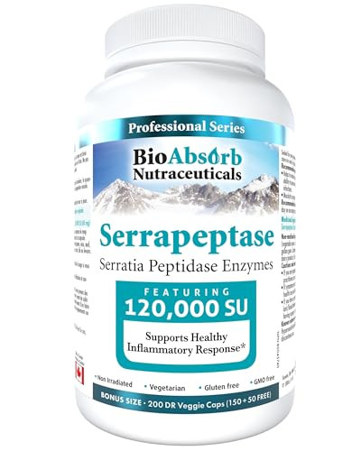 Bio Absorb Serrapeptase Enzyme, High Potency 120000 Units (SPU), 200-Day Supply, Delayed Release Vegetarian Capsules (DRcaps) for Maximum Absorption