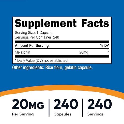 Nutricost Melatonin 20mg, 240 Capsules, Non-GMO & Gluten Free