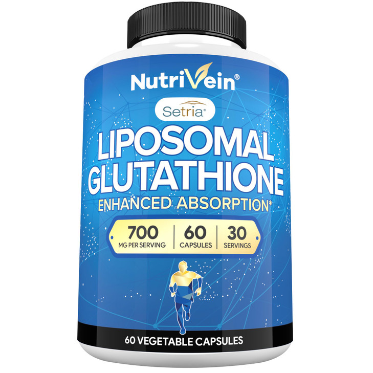Nutrivein Premium Liposomal Glutathione Supplement 700 mg - 60 Caps - Pure Reduced Glutathione Setria - Master Antioxidant - Cell Protection, Cleansi