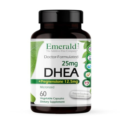Ultra Botanicals Emerald Labs DHEA 25mg - Adrenal Support Supplement to Help Hormone Balance* - Includes DHEA - Gluten-Free - 60 Vegetable Capsules (