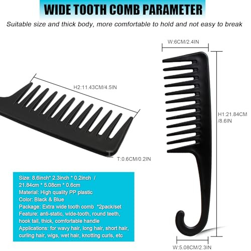 Professional Wide Tooth Combs (4PCS), Large Combs for Women & Men, Reduce Dandruff, Detangle Knotting, Curly Hair Styling Tools & Appliances for Wet