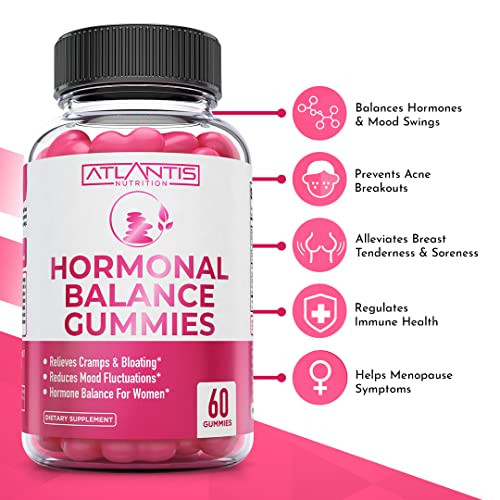 Atlantis Nutrition Hormonal Balance for Women & PMS Relief Gummies - Alleviates Cramps, Bloating, Mood Swings, Hot Flashes & Night Sweats - Cranberry