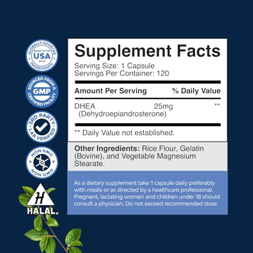 DHEA Supplement for Women & Men - Pure DHEA 25mg for Hormone Balance, Improves Mood Stability, Brain Function, Immune System, Energy & Fertility - De