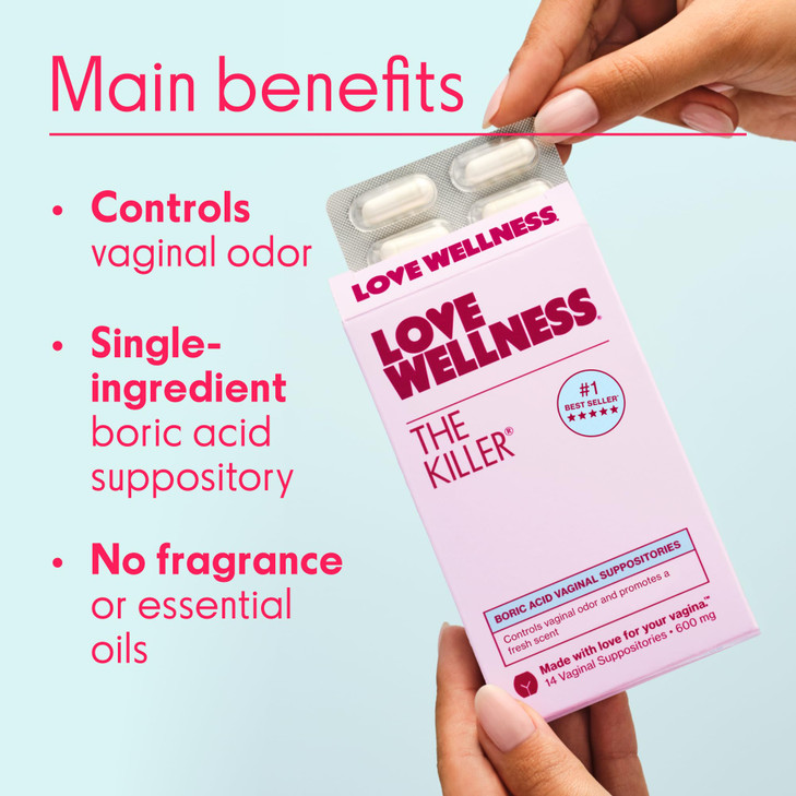 Love Wellness The Killer | Boric Acid Vaginal Suppositories | Balances pH & Supports Odor Control, a Healthy Vaginal Balance and Environment | Fast-A