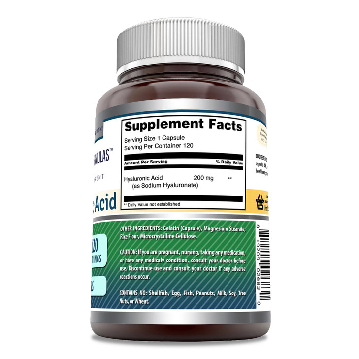 Amazing Formulas Hyaluronic Acid Supplement | 200 Mg Per Serving | 120 Capsules | Non-GMO | Gluten Free | Made in USA