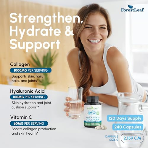 ForestLeaf Multi Collagen Pills - Collagen Men & Collagen Women - Hydrolyzed Collagen Supplements with Vitamin C & Hyaluronic Acid - Collagen Capsule