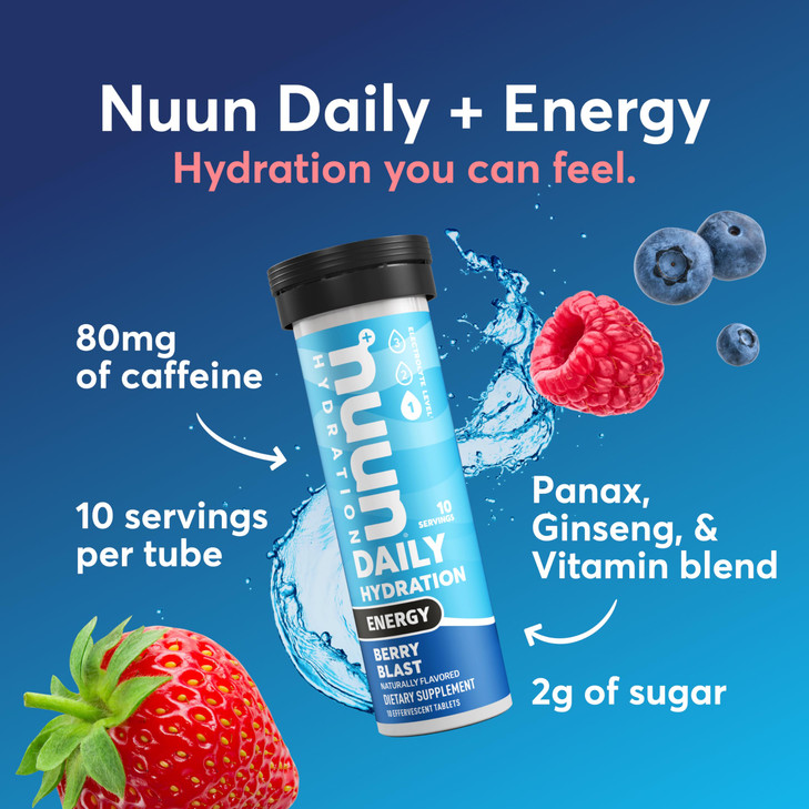 Nuun Energy Electrolyte Tablets with Ginseng, Caffeine from Green Tea Extract, Vitamin B12, B6, B5, Magnesium & 4 Other Electrolytes, Gluten Free & V