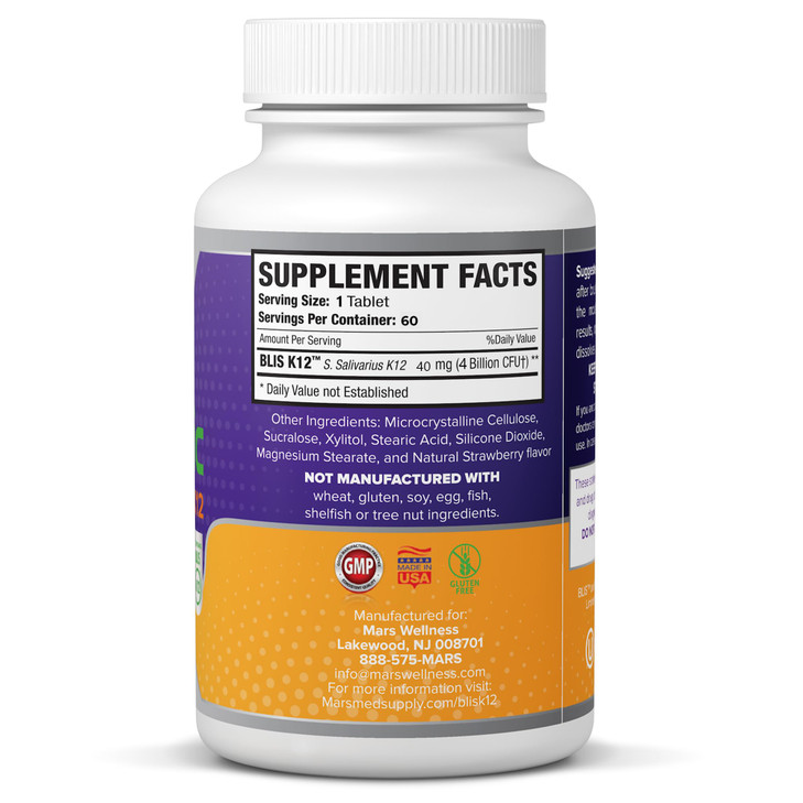 Oral Probiotic Supplement with BLIS K12 4 Billion CFU - Now Dairy Free 60 Day Supply Bottle for Bad Breath, Strep, Cavities, Gum Oral and Dental Heal