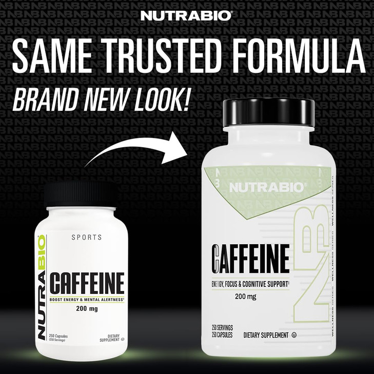 NutraBio 100% Pure Caffeine Capsules (250 Capsules)