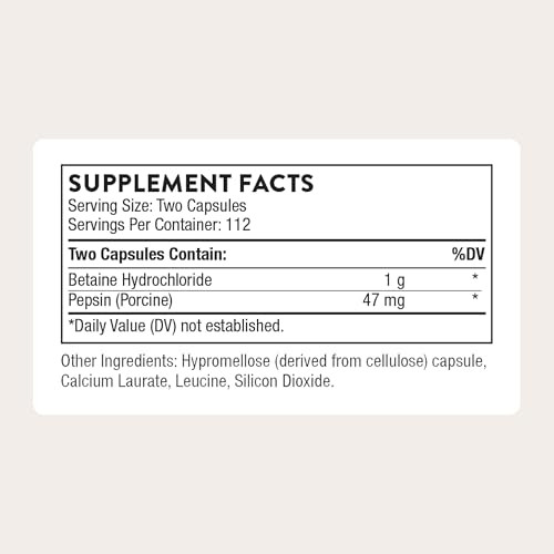 THORNE - Betaine HCL & Pepsin - Digestive Enzymes for Protein Breakdown and Absorption* - 225 Capsules