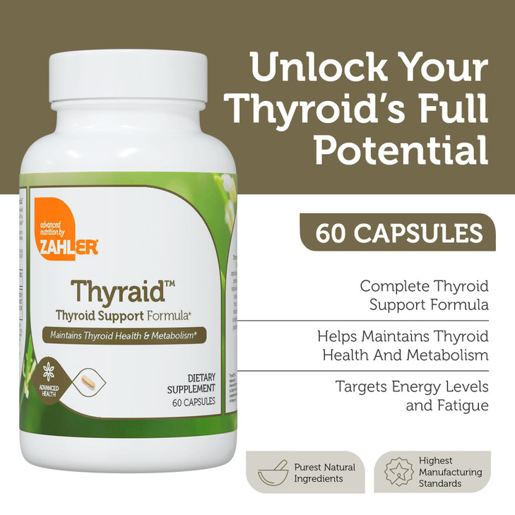 Zahler Thyraid - Thyroid Support Complex with Iodine, Zinc, L-Tyrosine, Ashwagandha, Forskholii - Pure Thyroid Support for Women and Men - Kosher Glu
