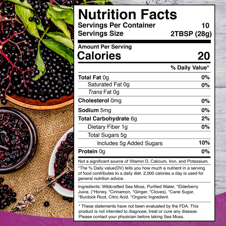 WELLNESS LABSRX Irish Sea Moss Gel Raw - Wildcrafted Superfood Seamoss Gel - Elderberry Flavor, Vitamin and Mineral-Rich from Pristine Caribbean Wate