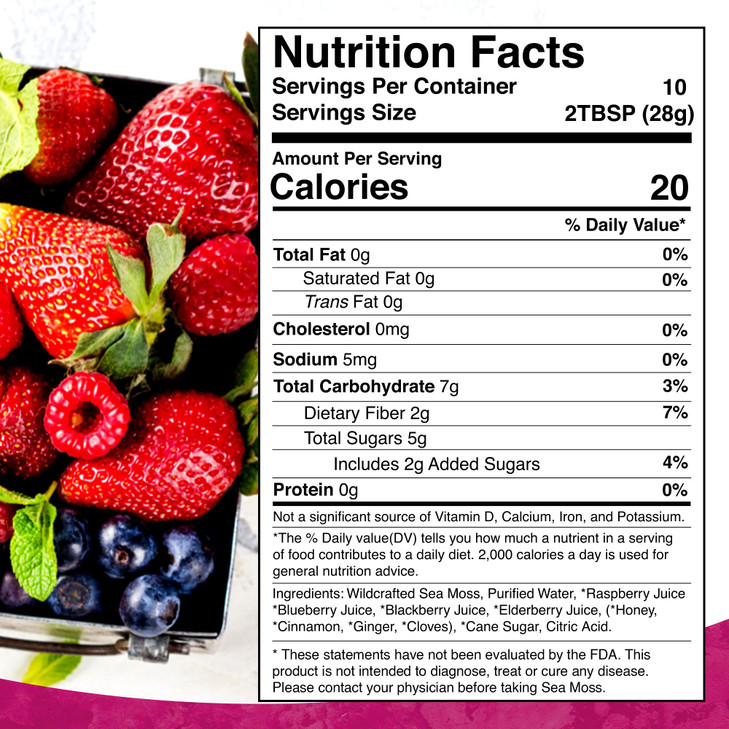 WELLNESS LABSRX Irish Sea Moss Gel Raw - Wildcrafted Superfood Seamoss Gel - Mix Berry Flavor, Vitamin and Mineral-Rich from Pristine Caribbean Water