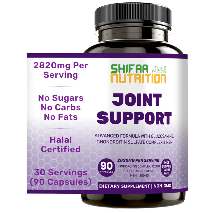 SHIFAA NUTRITION Halal Joint Support Supplement w/Glucosamine Chondroitin MSM | 2820mg 30 Servings | Non-GMO