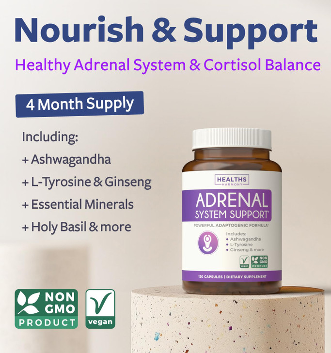 Adrenal Support & Cortisol Manager (Non-GMO) Powerful Adrenal Health with L-Tyrosine & Ashwagandha - Maintain Balanced Cortisol Levels & Stress Relie