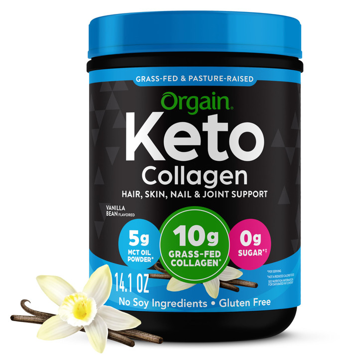 Orgain Keto Collagen Protein Powder, Vanilla - 10g Grass Fed Hydrolyzed Collagen Peptides for Women & Men, Type I & III, 5g MCT Oil - Hair, Skin, Nai