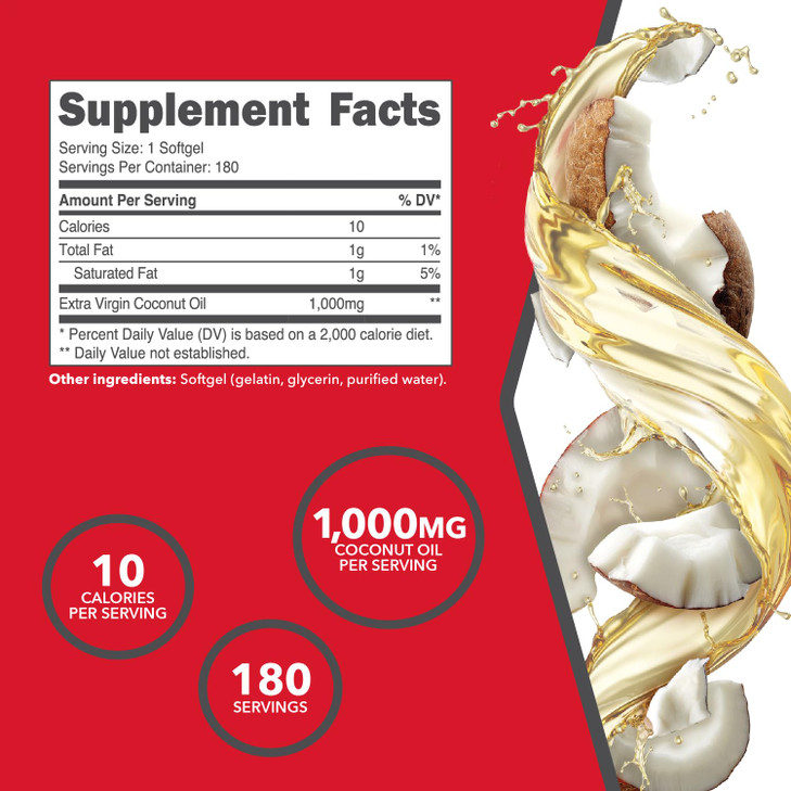 Ketologic Coconut Oil (180 softgels) (1,000MG Coconut Oil per Serving)