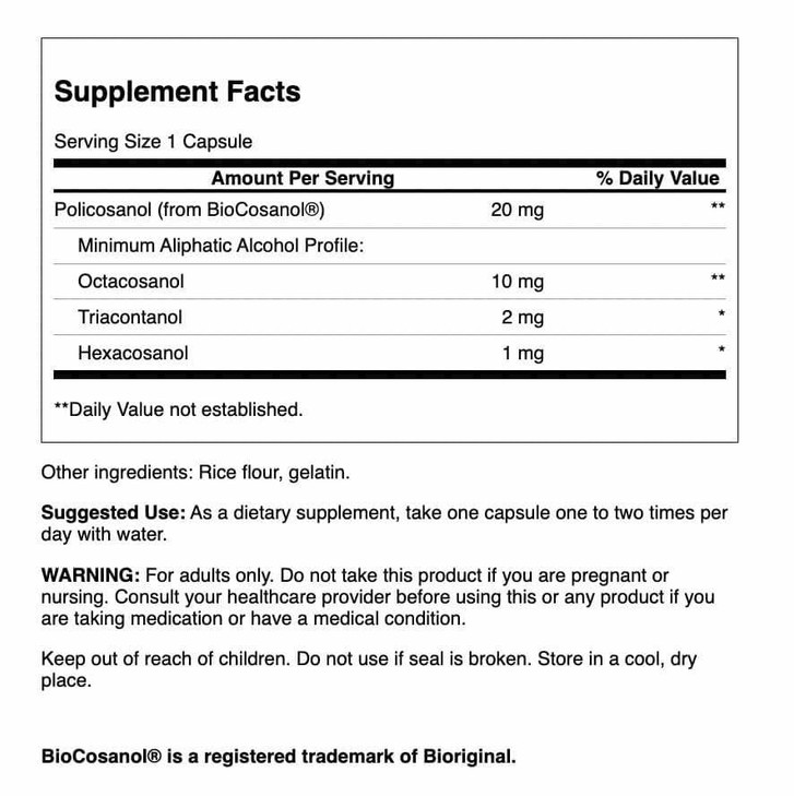 Swanson Policosanol - Supplement Helps Support Cardiovascular Health - All Natural Formula Aids Good Heart Health & Function - Helps Maintain Healthy