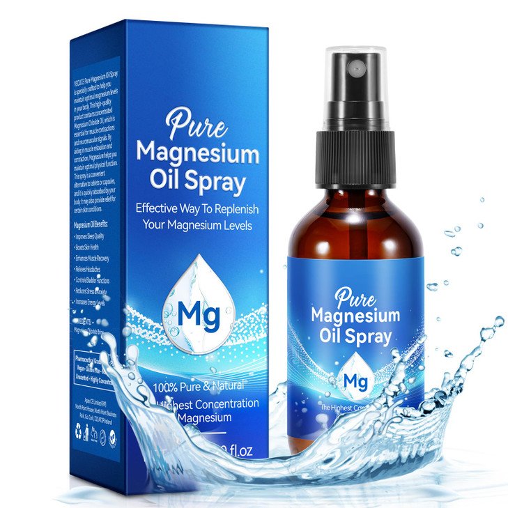 Magnesium Spray, Pure Magnesium Oil Spray for Feet, Natural Organic Ingredient in Glass Bottle, Easy to Absorb and Use (60ML)